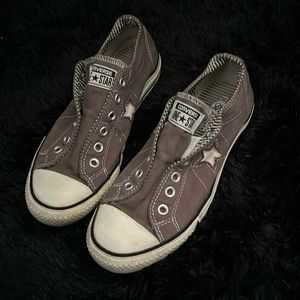 Brown/Grey Converse All Star Low- Laceless and Distressed